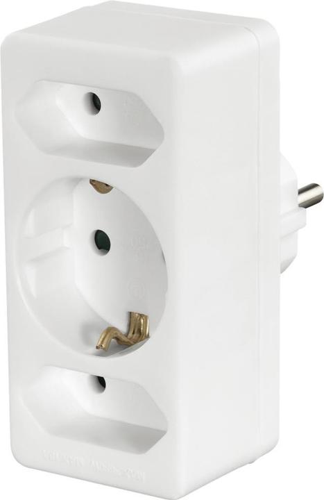 Hama Adaptateur de prise 3x, 1x contact de protection, 2x Euro, blanc (3 x)