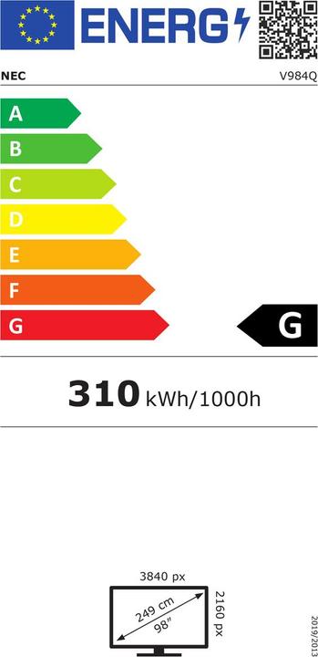 Energy Label NEC MultiSync V984Q (3840 x 2160 Pixels, 98")