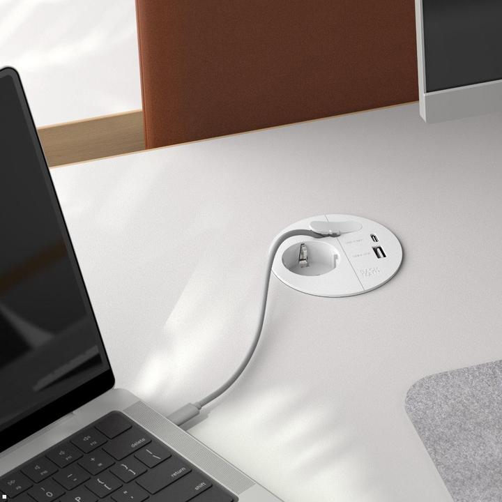 Actual product image Bachmann LOOP IN CHARGE socket outlet USB A/C angled plug, white (938.301) (1 x, CEE 7/3, 2 m)