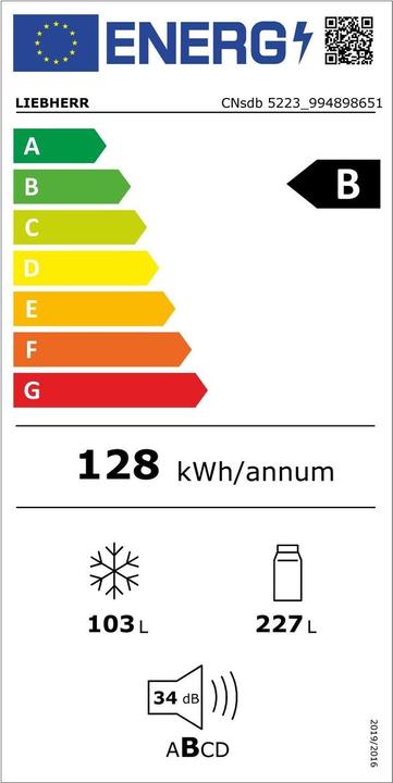 Label énergétique Liebherr CNsdb5223-22 Plus EasyFresh NoFrost (330 l)