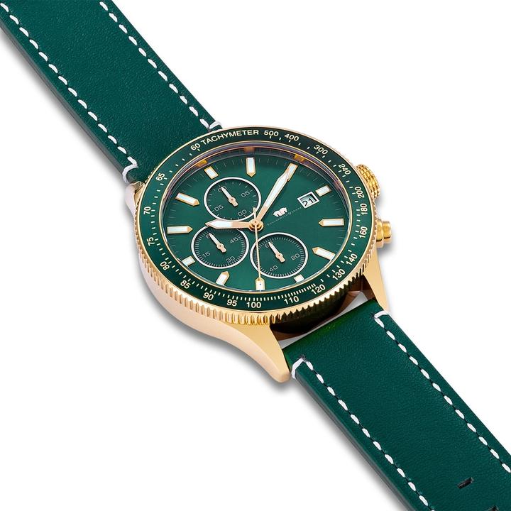 Produktbild Herren Chronograph Karthago II Echtleder grün - 23554 (Chronograph, 43 mm)