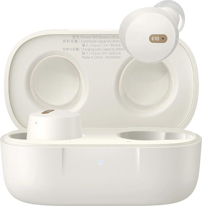 Actual product image Baseus Bowie E18 wireless TWS ENC IPX4 headphones - white (ANC, 25 h, Wireless)