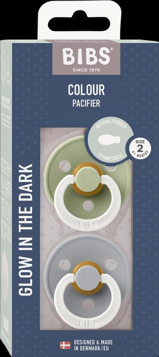 Actual product image Bibs Nuggi Colour 2 PACK Latex Symmetrical 6-12m Sage GLOW Cloud GLOW (2 x, 6 - 12 M.)