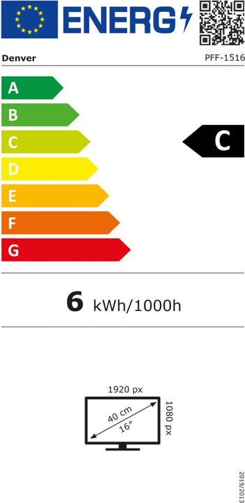 Energy Label Denver FRAMEO PFF-1516 - Black/White (15.60", 1920 x 1080 pixels)