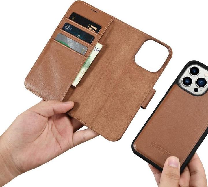 Actual product image iCarer Wallet Case 2in1 Cover iPhone 14 Pro Max Leather Flip Cover Anti-RFID Brown (WMI14220728-BN) (Apple iPhone 14 Pro Max)