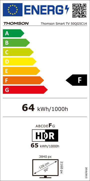 Energie-Label Thomson 50QG5C14 QLed 50' Smart Google TV (50", QLED, 4K)
