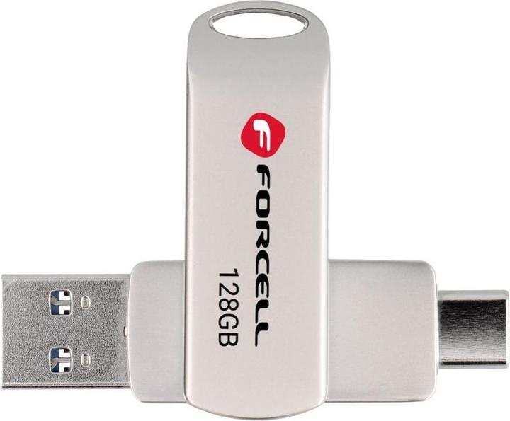 Produktbild Forcell Memory cards F-DATA pendrive Metal Duo 128GB USB3.2 Gen 1 (USB A / Type C) silver (128 GB, USB-C, USB-A)