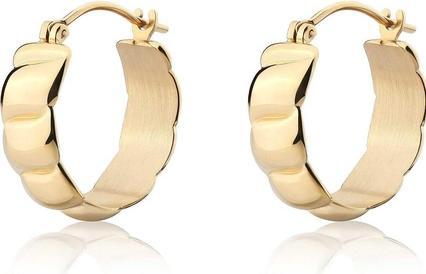 Actual product image Sagapo S'Agapµ - Charming Chunky SHK56 Gold Plated Hoop Earrings (Steel and gold)