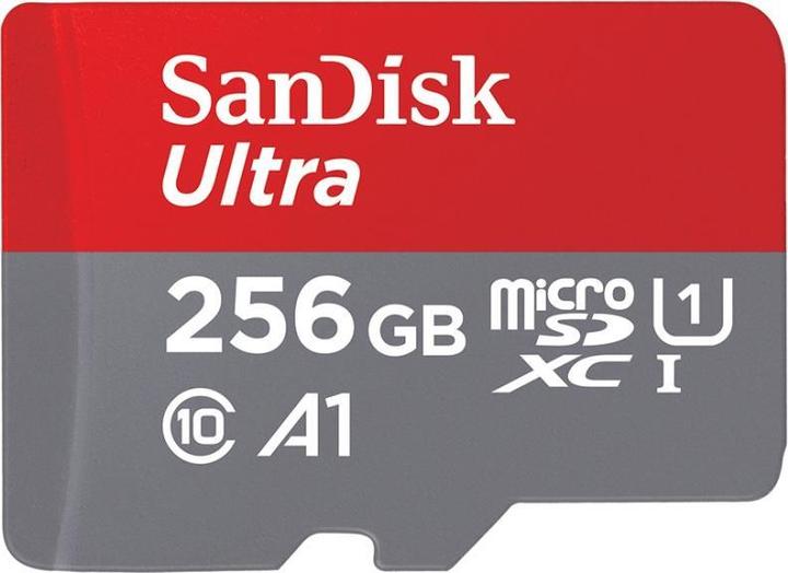 Produktbild SanDisk microSDHC Ultra 256GB (UHS-1/Cl.10/100MB/s) + Adapter, Tablet (256 GB, microSDHC)