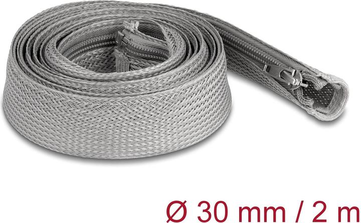 Produktbild Delock Geflechtschlauch mit Reissverschluss hitzebeständig 2 m x 30 mm grau (Kabelschlauch, 200 cm)
