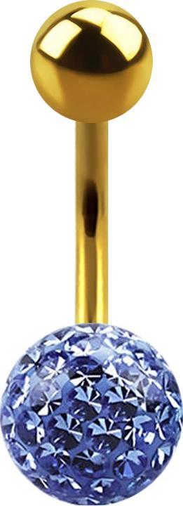 Produktbild Star Piercing Banane vergoldet mit Kugel und Kristall Kugel hellblau Epoxy Schutzschicht (ohne Messing, Titan G23)