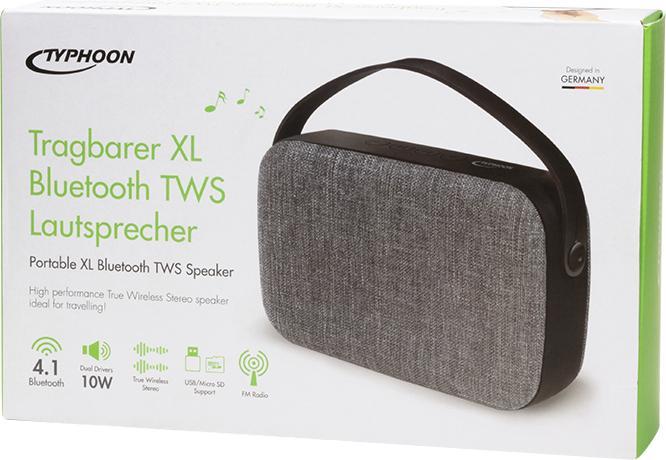 Actual product image LogiLink Typhoon Speaker, portable, Xlarge, BT 4.2, fabric covering, blacksilver (4 h, Battery operated)