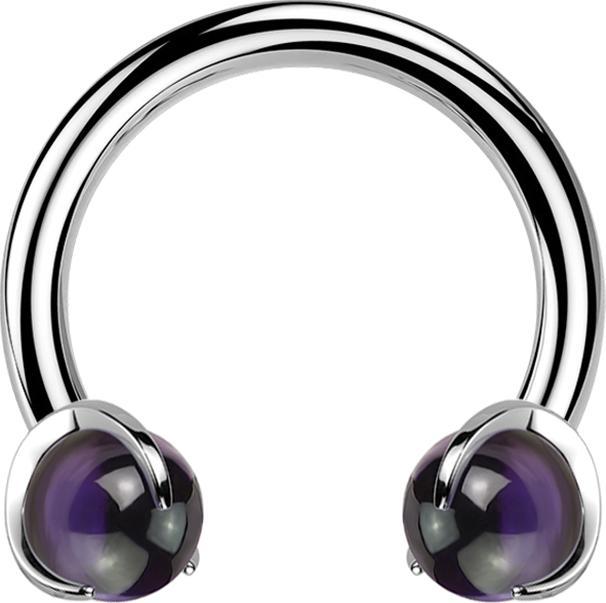 Star Piercing Micro Circular Barbell Innengewinde silber mit zwei Kugeln Amethyst Stein gefasst (ohne Messing, Titan G23, Mineralisch)