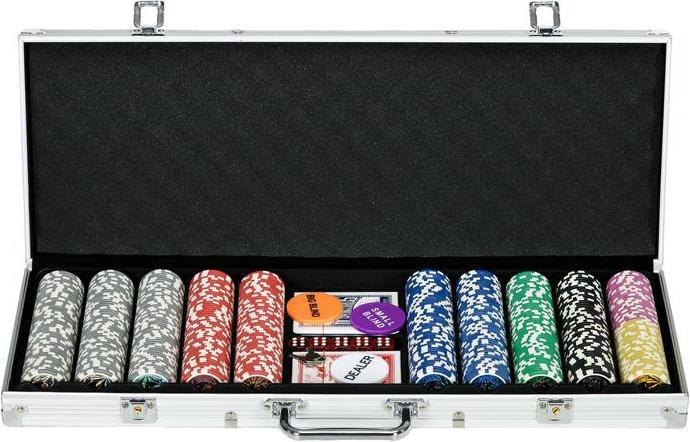 Immagine prodotto Swisshandel24 Set di valigette da poker, 500 fiches da 11,5 grammi, set da poker con serratura, 2 mazzi da poker