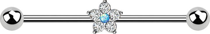 Image du produit Star Piercing Barbell silber Kristallblume silber Opal blau (Acier chirurgical 316L, Laiton)