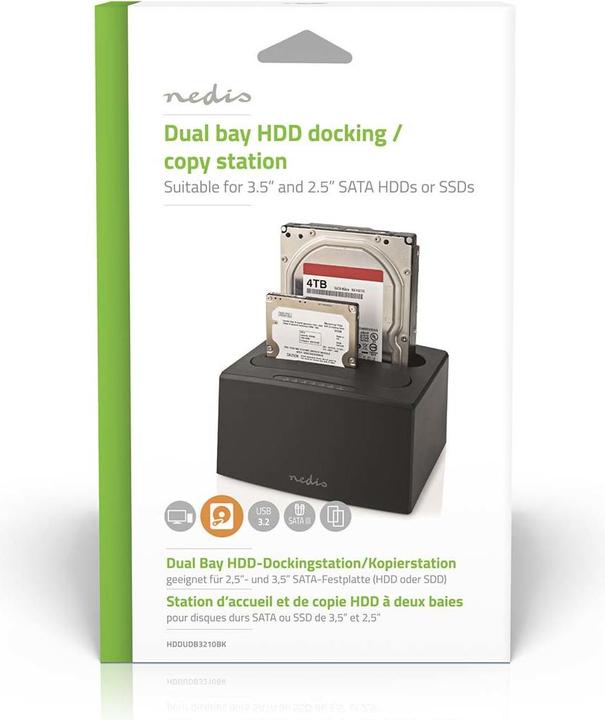 Produktbild Nedis Festplatten-Dockingstation | USB 3.2 Gen1 | USB Type-A | 2 Festplatten | 2.5 / 3.5 " | USB 3.2