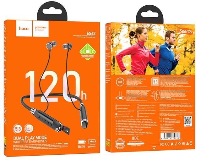 Immagine prodotto Hoco - Bluetooth Earphones (ES62) - for Sport, Support BT, TF card - Black (1200 h, Senza fili)