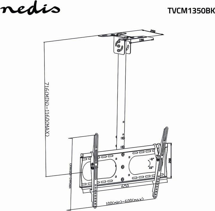 Actual product image Nedis Full motion TV ceiling mount, 42-65" (Ceiling, 65", 45 kg)
