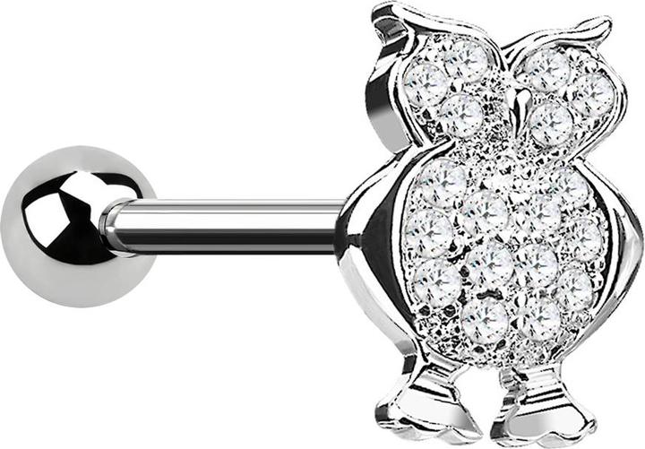 Image du produit Star Piercing Micro Barbell silber Eule mit Kristallen (Acier chirurgical 316L, Laiton)