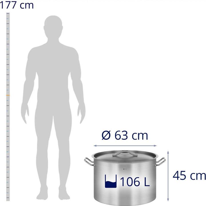 Produktbild Royal Catering Kochtopf Induktion 106 Liter Kochtopf Mit Deckel Suppentopf Grosser Topf Eintopf (60 cm, Kochtopf, Edelstahl)