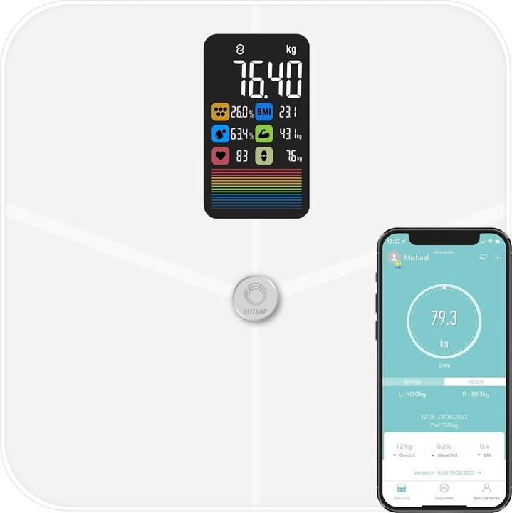 Fitleap Waage mit Körperfett- & Muskelanalyse, Digitale Personenwaage (180 kg)