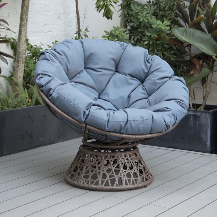 Produktbild PureHaven Lounge Sessel 92x80x80,5 cm aus Rattan Rundkissen drehbar 360 Grad pflegeleicht elegantes