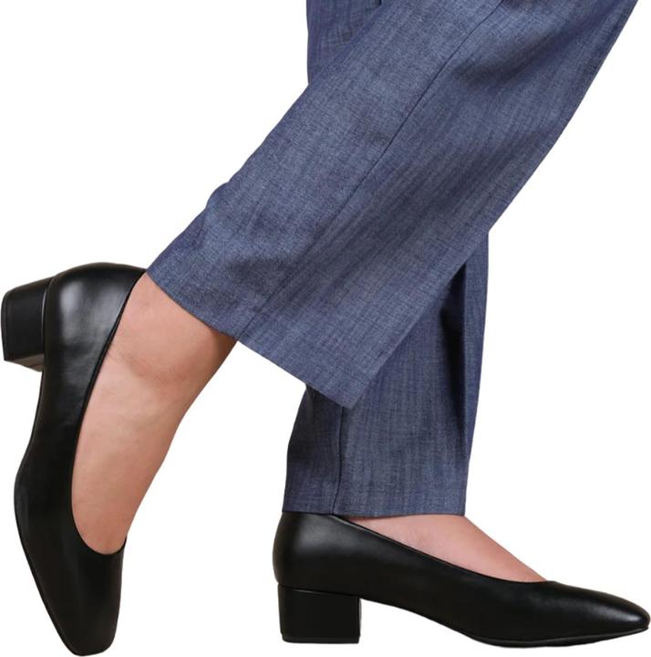Actual product image Where's That From Womens/Ladies Seattle PU Square Toe Wide Low Block Heel Court Shoes (39)