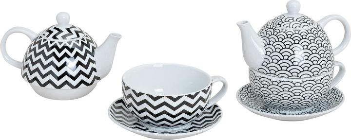 Produktbild G. Wurm Teekanne Retro, mit Tasse und Untertasse, aus Porzellan, 3-teilig, Muster halbrund (0.40 l)