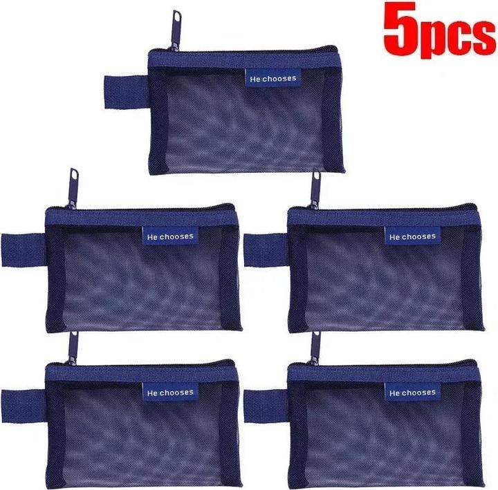 Only-Bags.Store 5 pezzi Mini Mesh Storage Bags Multi-color Portable Pencil Case Holder Coin Cosmetic Jewellery