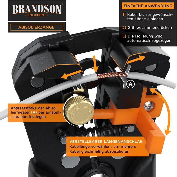 Actual product image Brandson Stripping pliers self-adjusting, 10-24 AWG, crimping pliers for stripping, cable cutter 0.2 - 6mm² ⌀ (210 mm)