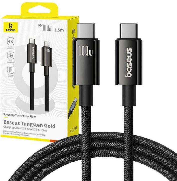 Produktbild Baseus Tungsten Gold USB-C 3.2 / USB-C 3.2 cable 100W 4K 60Hz 1.5m - black (1.50 m, USB 3.2)
