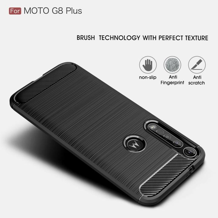 Produktbild König Design Hülle Handy Schutz für Motorola G8 Plus Case Cover Bumper Carbon Optik TPU Blau (Motorola Moto G8 Plus)