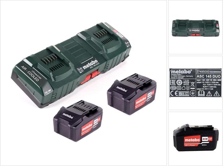 Metabo Basic set 2x Li-Power battery pack 18 V 4.0 Ah CAS Li-Ion battery ( 2x 625591000 ) + double charger (18 V)