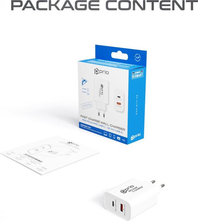 prio Fast Charge -Ladegerät 65W PD (USB C) + QC 3.0 (USB A) weiss (65 W)