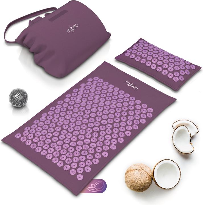 Mybeo Akupressurmatte mit Naturfasern, Akkupressur Set 71 x 44cm, Faszienset, Kissen, Matte & Massageball