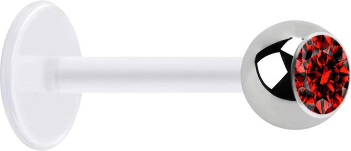 Produktbild Star Piercing Micro Labret transparent mit Kugel silber und Kristall rot (ohne Messing, Chirurgenstahl 316L, Bioflex)