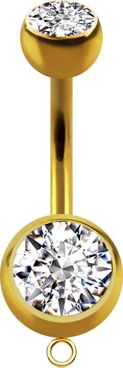 Immagine prodotto Star Piercing Banana placcata in oro con due sfere di cristallo d'argento e anello per il ciondolo (Acciaio chirurgico 316L)