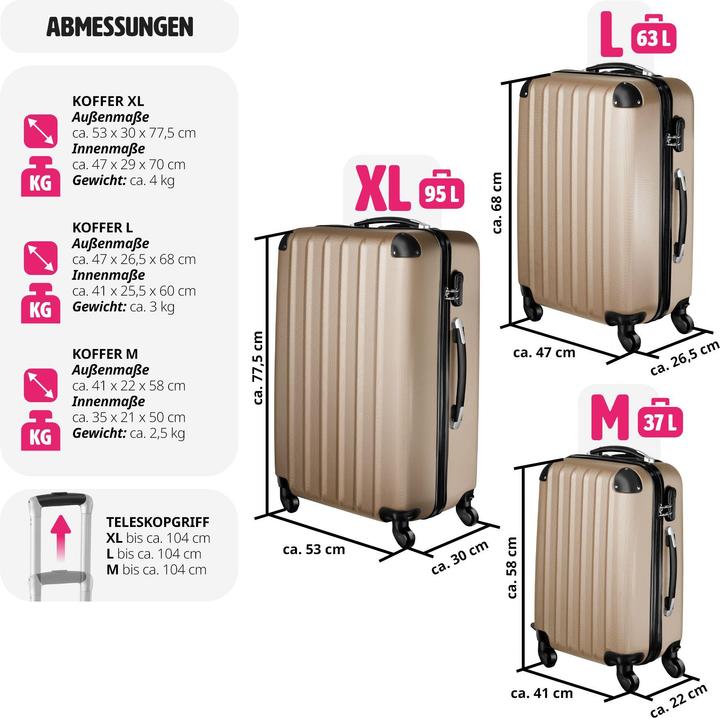 Actual product image tectake Hard case set 3 pcs. (95 l, M (50 - 90l), L (90 - 115l))