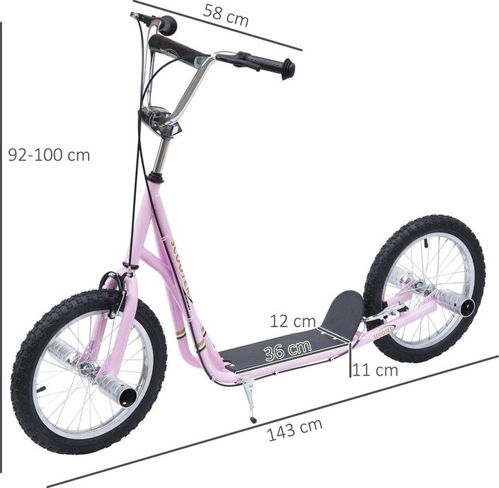 Image du produit Homcom trottinette pour enfants avec frein à main, pneus gonflables extra-épais, guidon réglable en hauteur