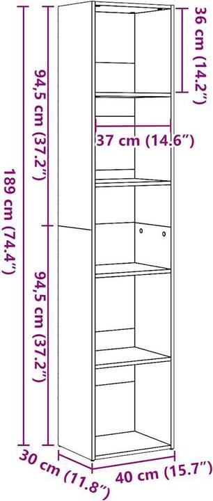 Immagine prodotto VidaXL Libreria bianca lucida 40x30x189 cm in legno (40 x 30 x 189 cm)