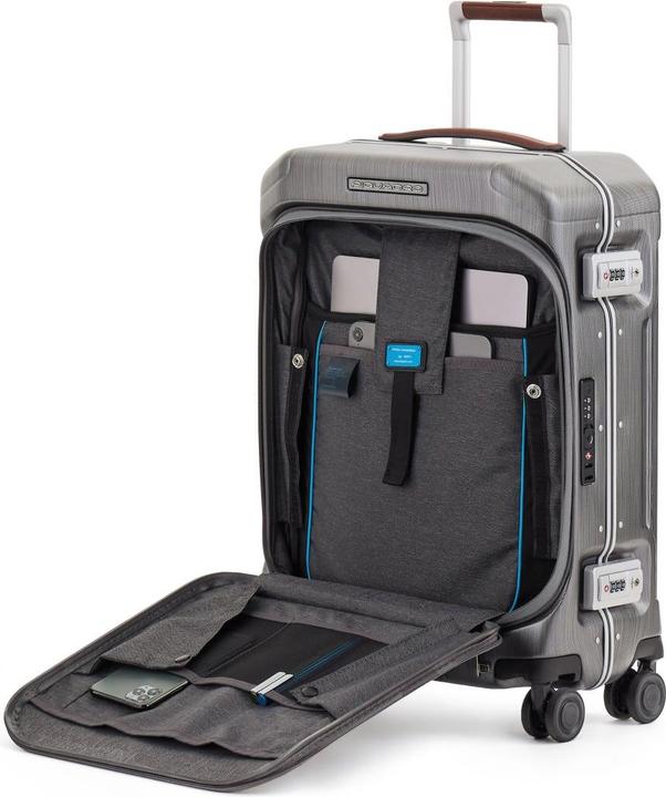 Actual product image Piquadro PQ-Light - Fast-Check Hand Luggage Hard Shell Trolley Black/Leather (37 l, Hand luggage (up to 50 litres))