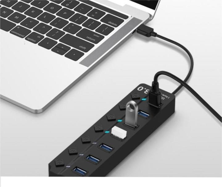 Image du produit Apfelkiste USB 3.0 Hub Adapter mit USB Port Steuerung Tastenschalter 5GB/s, 7 Ports (USB-A, 7 Ports)