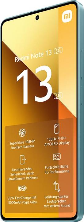 Image du produit Xiaomi Redmi Note 13 5G (128 Go, Sarcelle de l'océan, 6.67", Double SIM hybride, 100 Mpx, 5G)