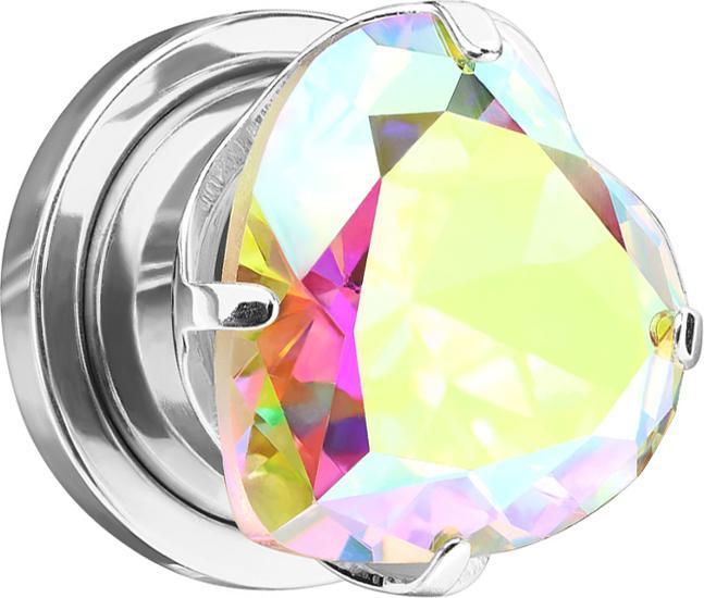 Produktbild Star Piercing Flesh Plug silber mit Herz Kristall multicolor (ohne Messing, Chirurgenstahl 316L)