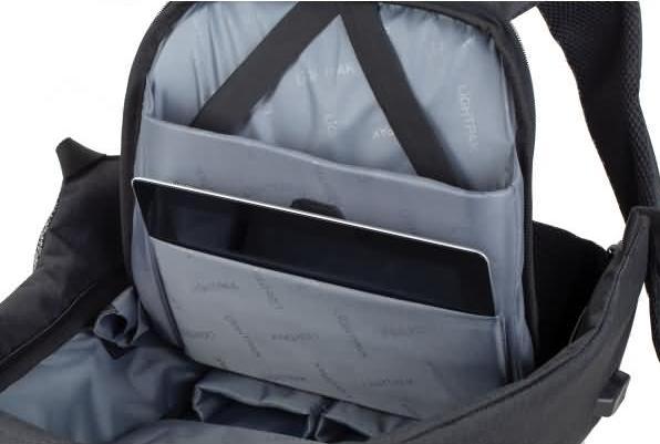 Actual product image Lightpak Backpack SAFEPAK, with USB charging port, anthracite Polyester, padded back, trolley strap