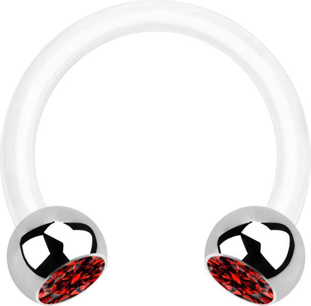 Star Piercing Micro Circular Barbell weiss mit zwei Kugeln silber Kristall rot (Bioflex, ohne Messing, Chirurgenstahl 316L)