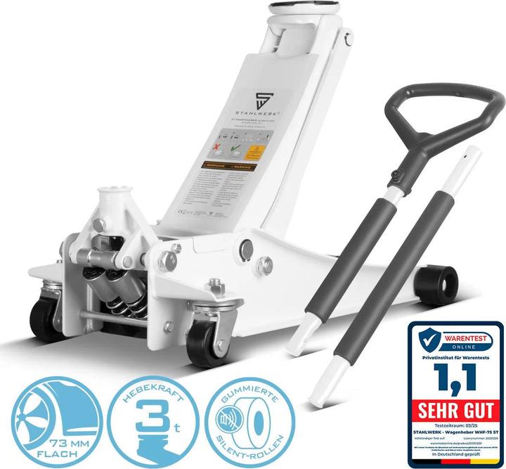 Produktbild Stahlwerk Wagenheber WHW-73 ST mit 3 t Tragkraft Gummirollen 73-500mm Hubbereich