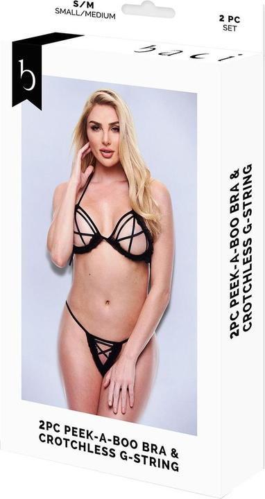 Actual product image Baci 2 PCS PEEK-A-BOO BRA & Crotchless G-STRING SET (S, M)