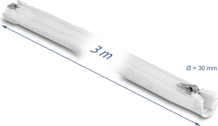 Produktbild Delock Geflechtschlauch mit Reissverschluss hitzebeständig 3 m x 30 mm weiss (Kabelschlauch, 300 cm)