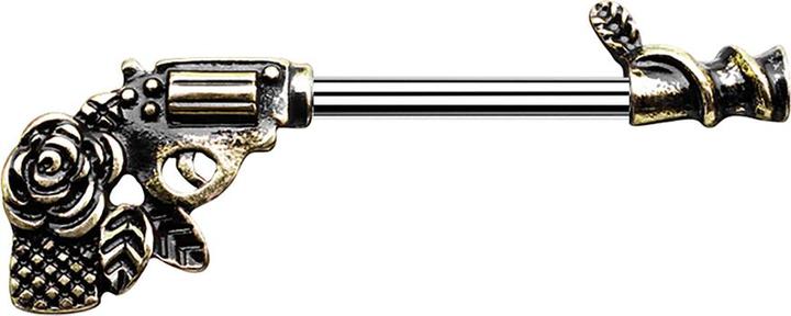 Star Piercing Barbell Stab Rosen Revolver altgold (Messing, Chirurgenstahl 316L)